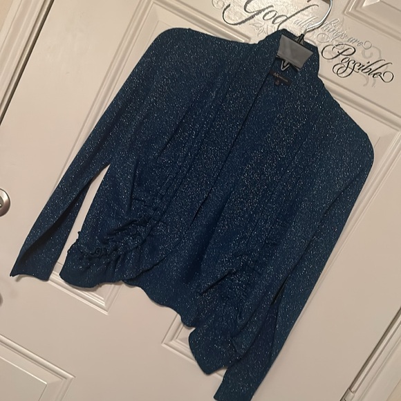 Anne Klein Blue pleated front cardigan / Size M / NWT / L-5 - Picture 2 of 10